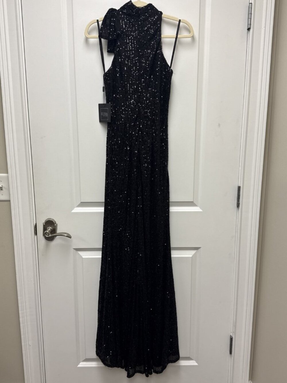 New MAC DUGGAL Size 2 Black 11280 SEQUINED HALTER NECK Bow Formal GOWN Dress NWT - Picture 7 of 11